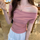 New Sexy Sheathy V-neck Short Sleeve T-shirts Women 2024 Summer Fashion Slim Cropped Tops Woman Solid Casual Tees Tops