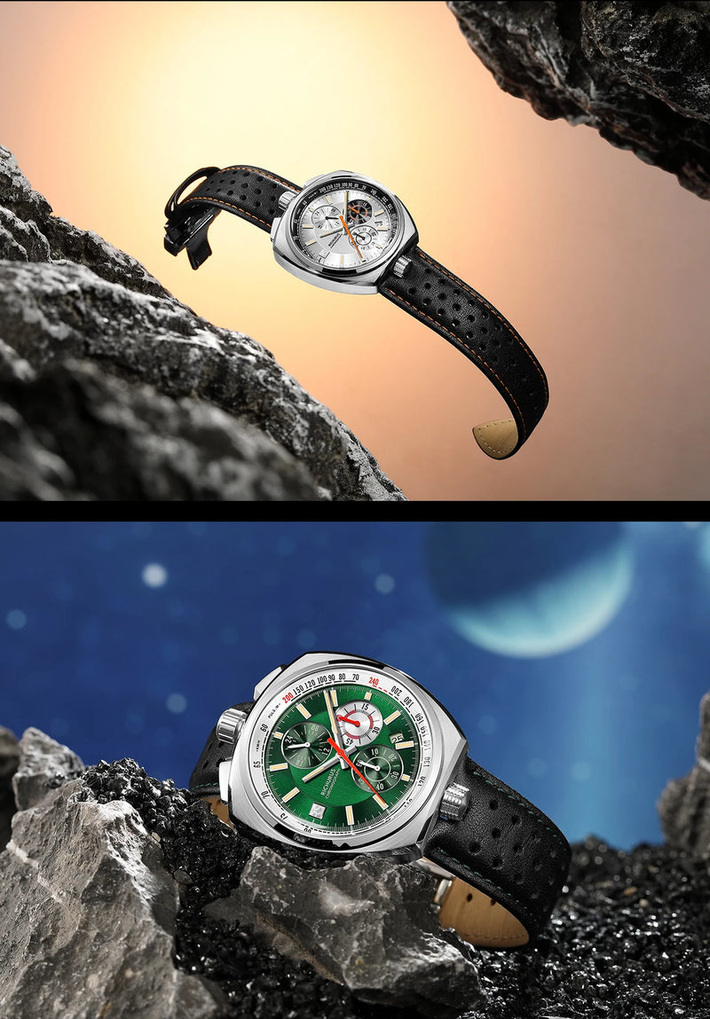 New Luxury Men Watches Multi-functional Sports Chronograph Stainless Steel Case 5ATM Waterproof Quartz Wristwatch Montre Homme