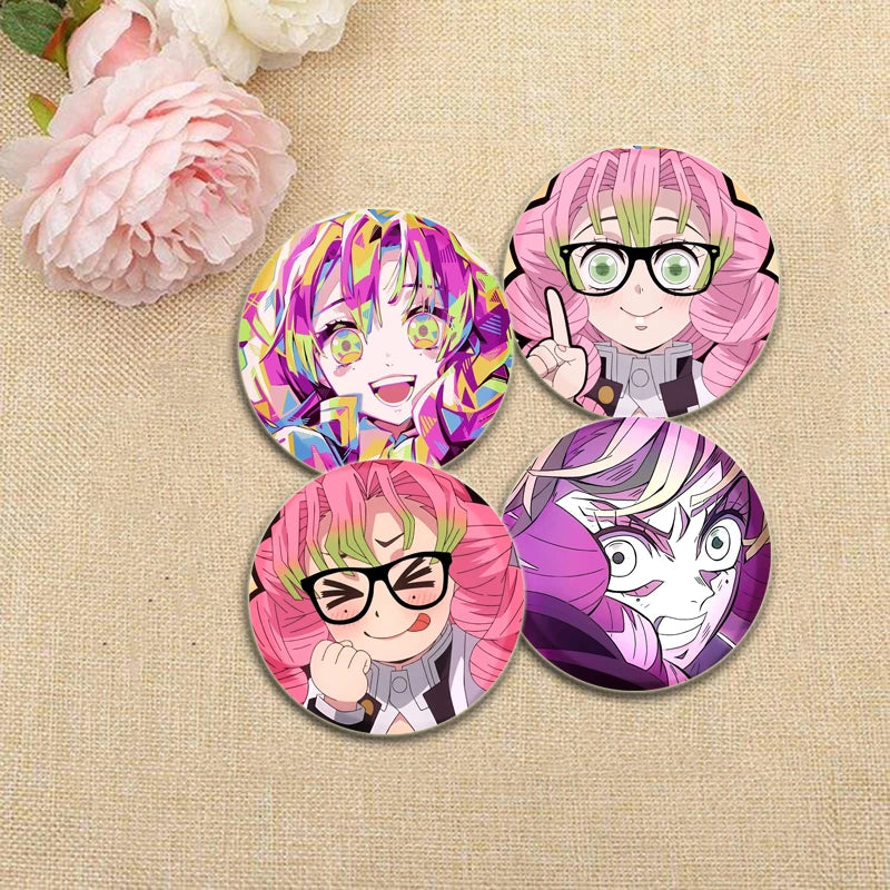 58mm Round Cartoon Brooches Kanroji Mitsuri Pins Anime Badge for Backpack Accessories Hat Decoration HD Print Handmade Gifts