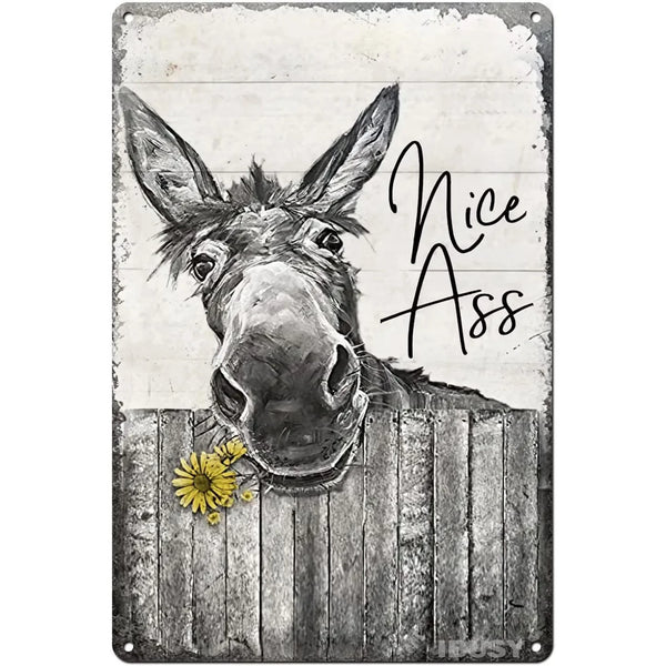 Funny Vintage Donkey Tin Sign Nice Ass,For Donkey Lovers,Farmhouse Bathroom Sign Wall Art Posters Decor 8x12 Inch