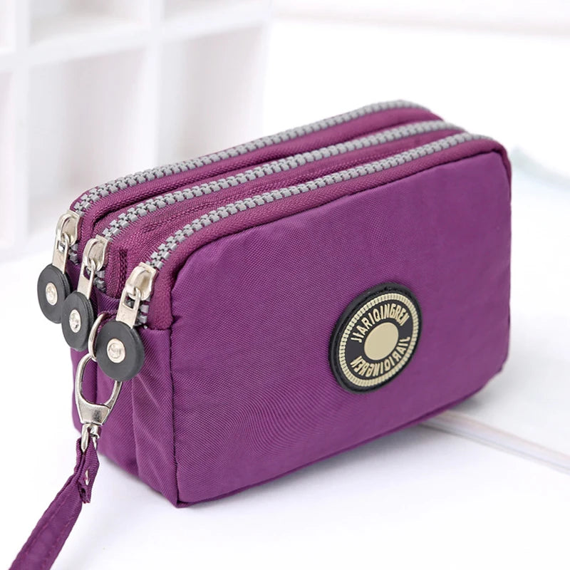 Thickened Three-layer Long Zipper Pocket Purse Women's Handbag Wrist Mobile Phone Bag Cute Washable Cloth Bags
