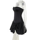 Fashion Sleeveless Backless High Waist Short Ruched Dresses for Women Sexy Strapless Slim A-line Pleated Mini Red Party Dress