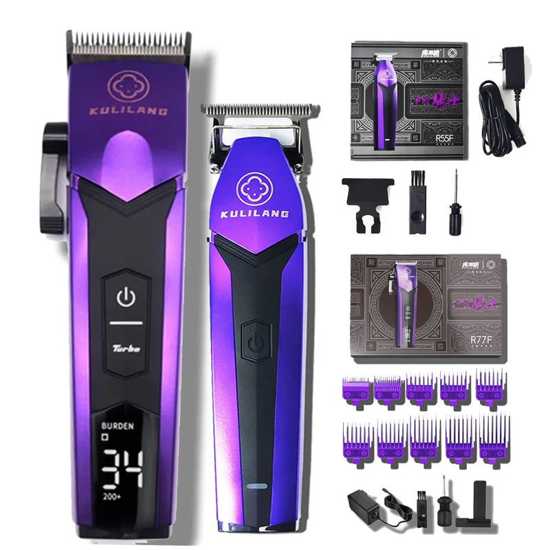 Cortadora de pelo eléctrica profesional KULILANG R77F con cabezal de aceite degradado, color morado, cuchilla FADE chapada en titanio, 7200 rpm, para peluquería