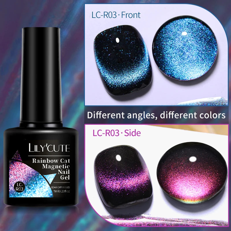 LILYCUTE 7ML 9D Cat Magnetic Gel Polish Set Semi Permanent Soak Off UV LED Glitter Nails Magnet Stick Black Gel Needed