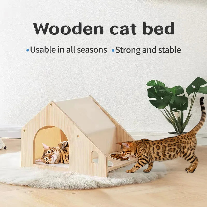 Cat House with Cat Bowl indoor Furniture Cat House Durable Anti-scratch Cat House, Cozy Cat indoor House Easy to Assemble