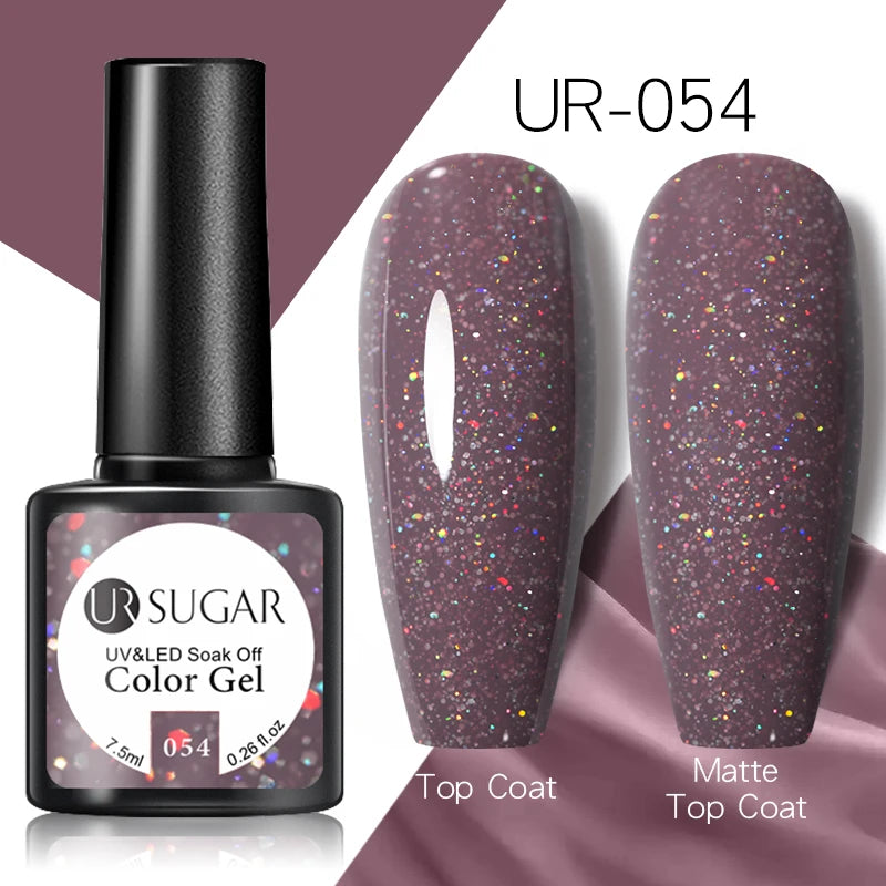UR SUGAR - Esmalte de uñas en gel semipermanente rosa nude con purpurina, color sólido, 7,5 ml, para manicura semipermanente UV LED