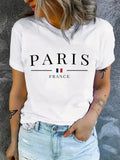 PARIS Women Summer O Neck Fashion Print T-shirt Girl Y2K Short Sleeve Crew Neck Casual Top For Summer & Spring, Female Clothing