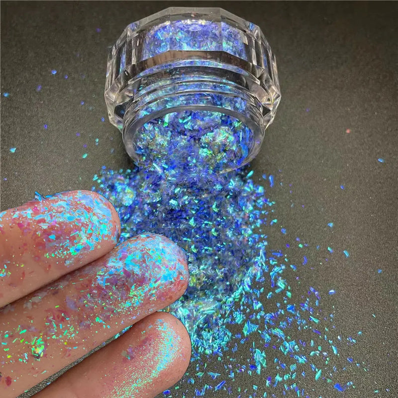 1Jar Aurora Chameleon Snowflake Ultra-Thin Iridescent Nail Sequins Holographic Opal EyeShadow Ice Glitter Nail Chameleon Flakes