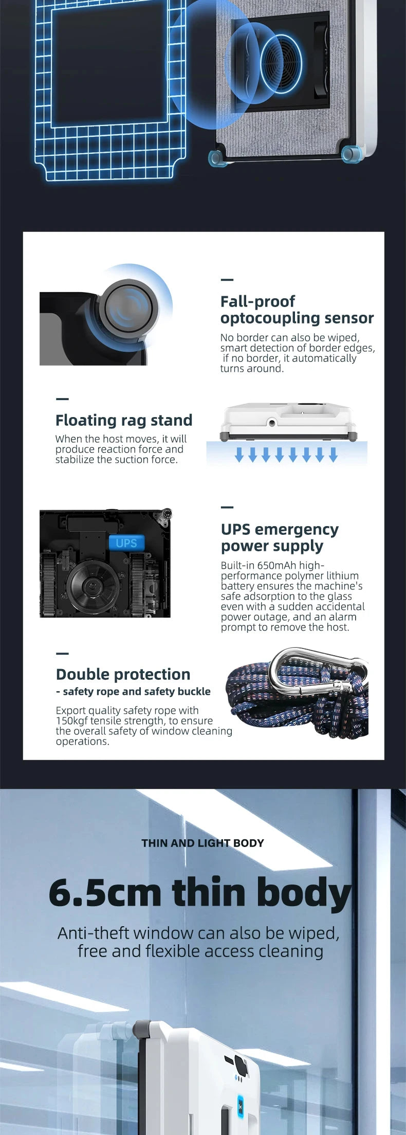 Robotic Window Cleaner Dual Water Spray,High Vacuum Suction Electric Window Washing Machine Smart Home Wall Glass Cleaning Robot