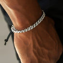 Silver Color Stainless Steel Cuban Chain Bracelet Retro Wax Rope Buckle Men's Bracelet Retro Jewelry Trend Accessories