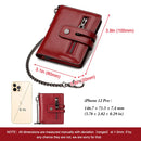 Mini Pop-Up Card Holder Genuine Leather Women Wallets RFID Blocking Protect Aluminum Cards Case Light Slim Purse with Chain