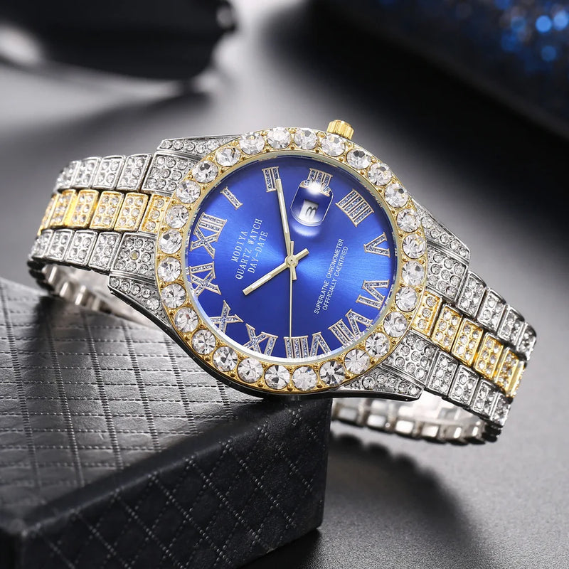 Hip Hop Iced Out Watch Men Luxury Brand Diamond Men's Watches Calendar Quartz Wristwatches Male Clock Gift for Men Drop Shipping