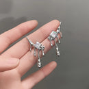 Lava Waterdrop Inlaid Square Zircon Stud Earrings Personality Creativity Irregular Silver Color Ear Wedding Jewelry Gift