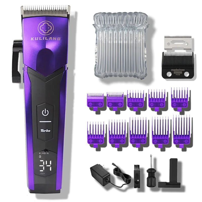 Cortadora de pelo eléctrica profesional KULILANG R77F con cabezal de aceite degradado, color morado, cuchilla FADE chapada en titanio, 7200 rpm, para peluquería
