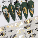 3D Snake Laser Stickers for Manicure Black Gold Abstract Leaves Luxury Nail Art Adhesive Slider Polish Decor Decals SASW-SJ