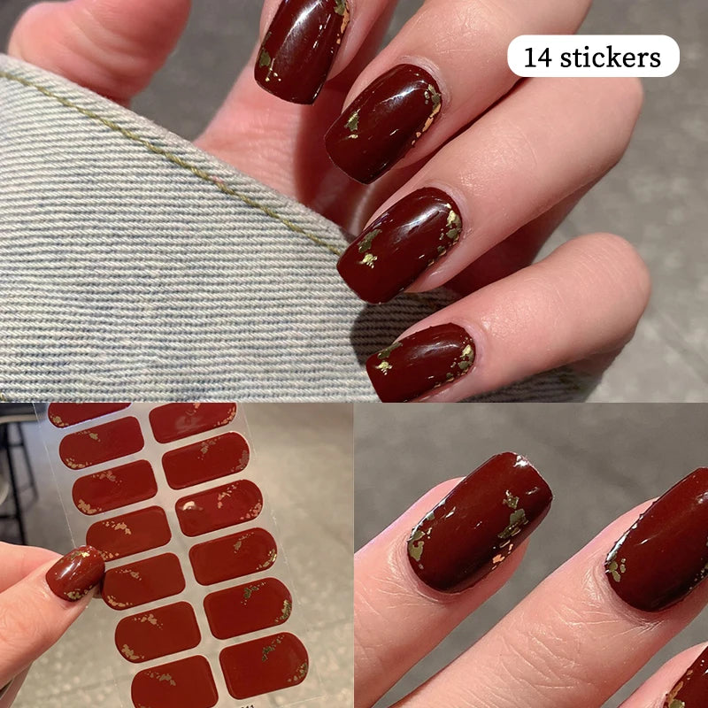 New 16 Strips Autumn Nail Stickers Full Cover Nail Patch Leopard Print 3D Nail Stickers Nail Polish Strips DIY Nail Art Making