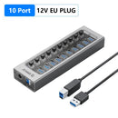 ORICO Powered USB Hub Splitter Socket with 7/10/13/16 Ports USB 3.0 Extension with On/Off Switches 12V Power Adapter for PC