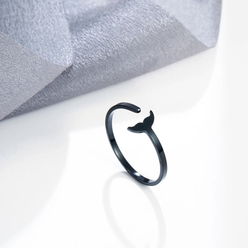 Stainless Steel Fishtail Open Rings Adjustable Romantic Fairy Tale Mermaid Princess Fashion Style Light luxury Finger Jewelry