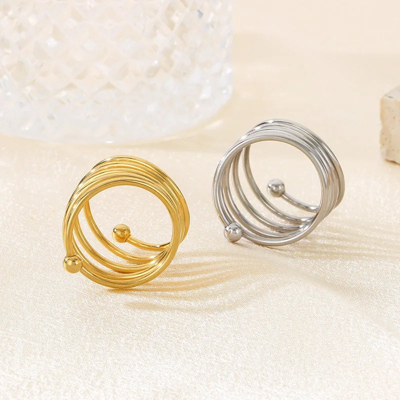 Simple Multilayer Large Rings For Women Girl Gold Silver Color Stainless Steel Women's Ring Party Engagement Jewelry Gifts