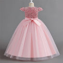 Puffy Girls Party Dress Elegant Kids Wedding Gala Prom Gown Sequin Bow Children Birthday Princess Dress For Girl Clothes 5-14Yrs