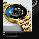 Luxury Hollow Out Men's Watches Fashion Business Calendar Blue Stainless Steel Mesh Belt Analog Quartz Watch Relogio Masculino