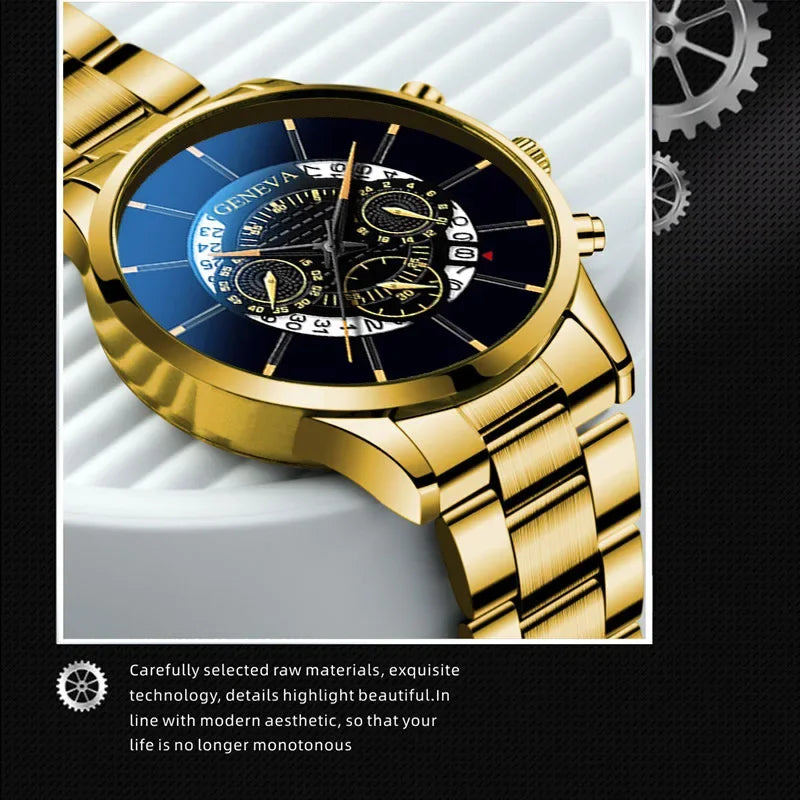 Luxury Hollow Out Men's Watches Fashion Business Calendar Blue Stainless Steel Mesh Belt Analog Quartz Watch Relogio Masculino