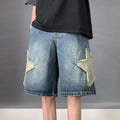 New High Street Retro Star Patch Tassel Men Denim Shorts Loose and Casual Hip Hop Street Couple Pants Sports sweatpants