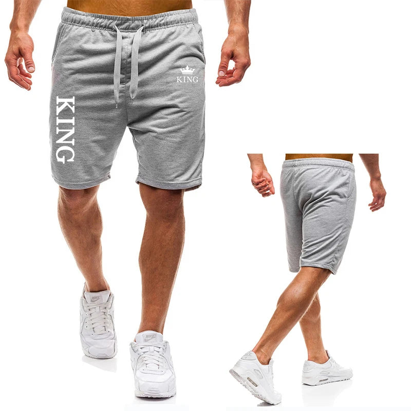 Men's Daily Casual Shorts ,Summer Jogging Workout Short Pants,Drawstring With Pockets ,KING printing,Thin Sports Running Shorts