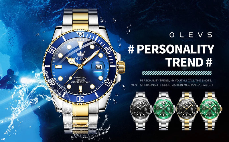 OLEVS Men Automatic Watch Luxury Diving Watch Waterproof Luminous Stainless steel Business Mechanical Watch for Men reloj hombre