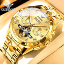 OUPINKE 3240 Automatic Watches Men 44mm Large Dial Tungsten Steel Strap Skeleton Flywheel Mechanical Watch for Men Luxury Watch