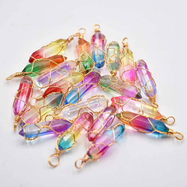 New Fashion crystal colorfull pillar Handmade copper wire pendant for jewelry pendants making 20pcs/lot Wholesale free shipping