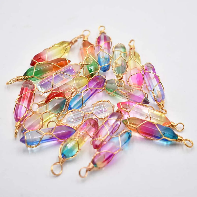 New Fashion crystal colorfull pillar Handmade copper wire pendant for jewelry pendants making 20pcs/lot Wholesale free shipping