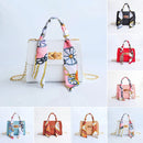 Silk Band Bow Lock Small Square Bag PU Leather Chain Handbag Crossbody Bags