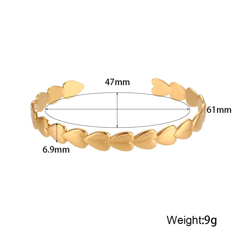 18K Gold Plated 316L Stainless Steel Pig Nose Buckle Heart Opening Adjustable Bangles Fashion Waterproof Bracelets for Women