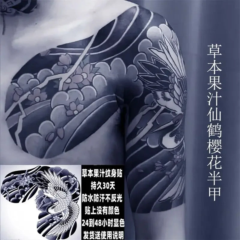 Herbal Dragon Temporary Tattoos for Women Man Arm Tattoo Art Waterproof Tattoo Lasting Japanese Sticker Tatuajes Temporales