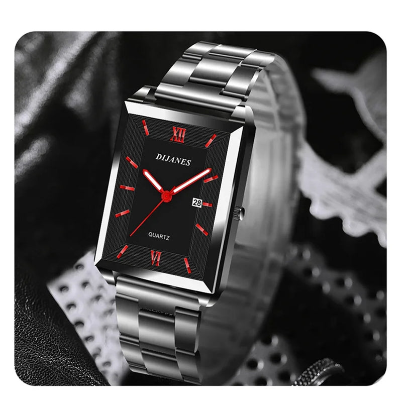 Fashion Men's Calendar Sport Casual Leather Wristwatch Luxury Business Golden Stainless Steel Quartz Watch for Man