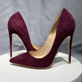 Tikicup Burgundy Flock Women Faux Suede Pointy Toe High Heel Shoes Classic Elegant Ladies Slip On Stiletto Pumps Customizable