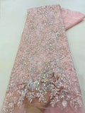 Latest African Sequins Lace Fabric 2024 High Quality Lace Embroidery Beaded Mesh Fabric 5 Yards For Women Wedding Party Dress