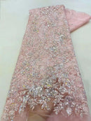 Latest African Sequins Lace Fabric 2024 High Quality Lace Embroidery Beaded Mesh Fabric 5 Yards For Women Wedding Party Dress