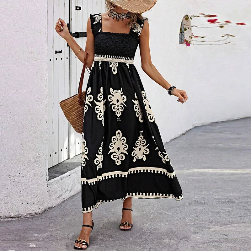 Summer Holiday Dress Women Casual Sleeveless A-Line Party Long Dress Boho Casual Sleeveless Party Dress 2024