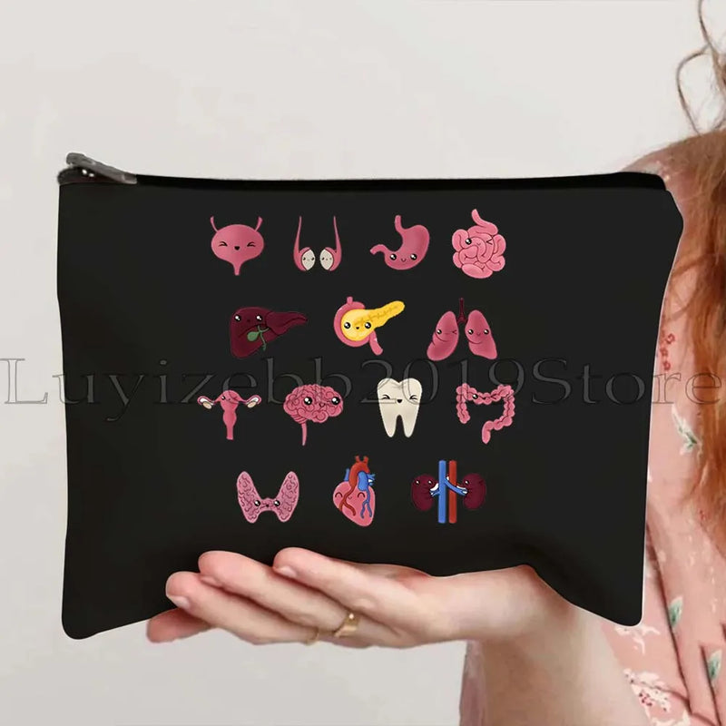 Anatomy Medical Nursing Student Nurse Doctor Flower Stethoscope Brain Canvas Cosmetic Makeup Toilet Bag Pencil Case Zipper Pouch