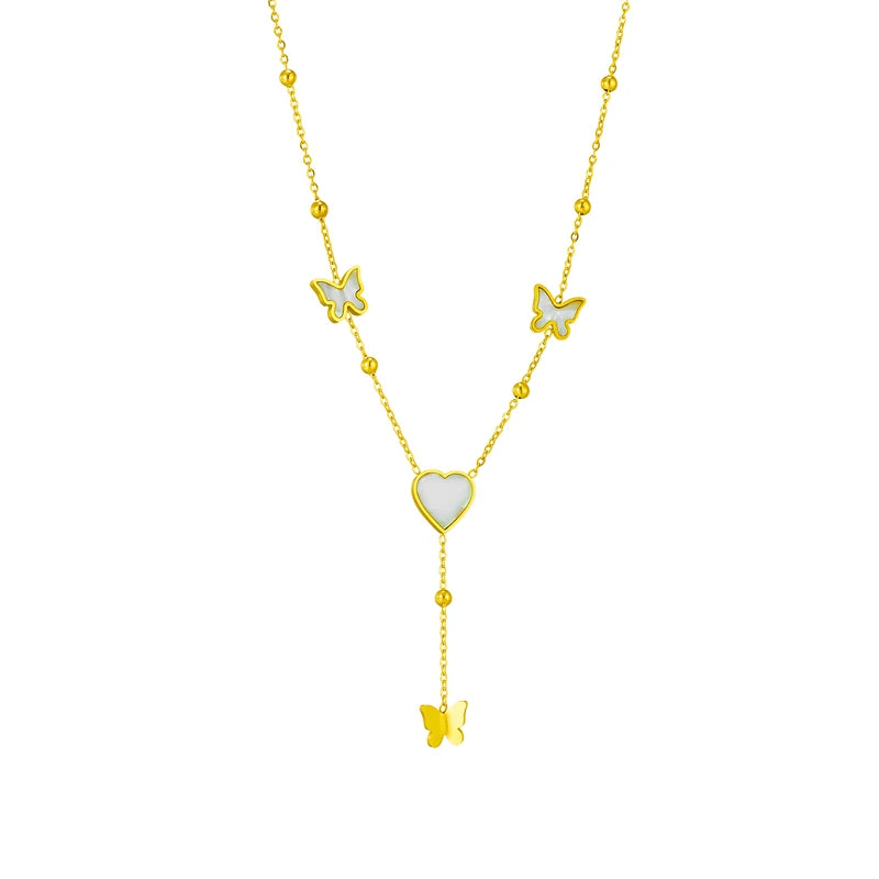 DIEYURO 316L Stainless Steel Heart Butterfly Long Pendant Necklace For Women New Trend Girls Clavicle Chain Party Jewelry Gifts