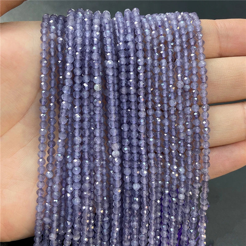Purple Gem Beads Small Round Faceted Crystal Stone Beads Amethysts Crystal Mica Loose Beads For Jewelry Making DIY Necklace 15"