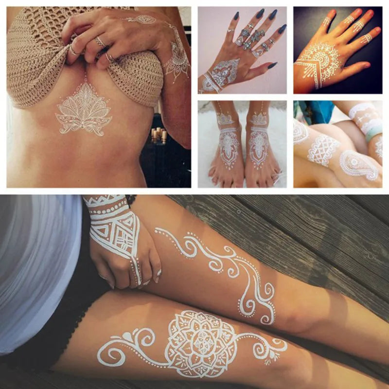 1PC Hanna Lace Tattoo Sticker White Silk Printing Waterproof Disposable Tattoo for Arm Sexy Bracelet