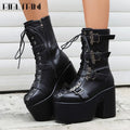 Punk Goth Women Motorcycle Boots Block High Heels Platform Shoes  Woman 2024 New Brand Luxury Fashion Design Cool Street Boots