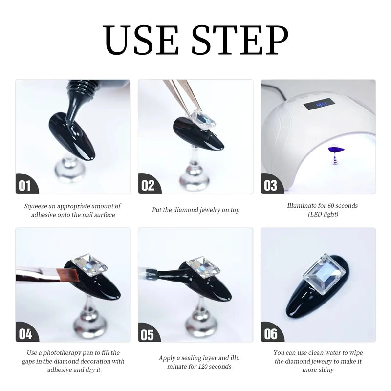 Pegamento para uñas con diamantes de imitación de 30 g, superfuerte, para decoración de uñas en 3D, con gemas y diamantes.