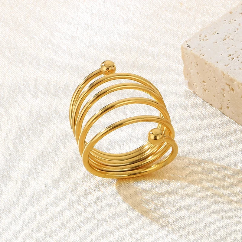 Simple Multilayer Large Rings For Women Girl Gold Silver Color Stainless Steel Women's Ring Party Engagement Jewelry Gifts