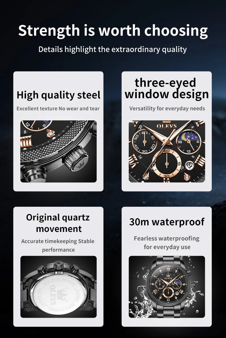 OLEVS 3660 Mens Watch Business Simply Original Quartz Watch Waterproof Luminous Watch For Man Multifunctional Chronograph Reloj
