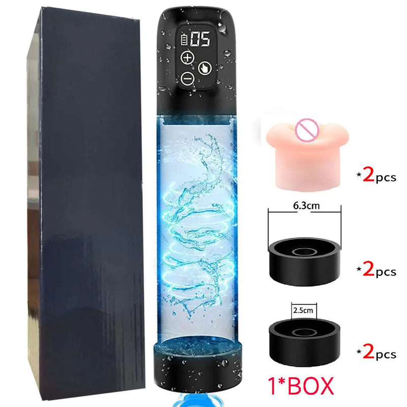 Hydro-Powered Penis Pump - Water-Assisted Enlargement  System for Increased Size, Firmness & Strength  Conditioning, Eco-Frien