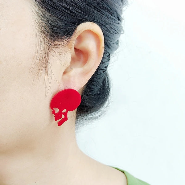 KUGUYS Halloween Skull Stud Earrings For Women Black White Red Acrylic Fall Jewellery Accessories for Horror Party
